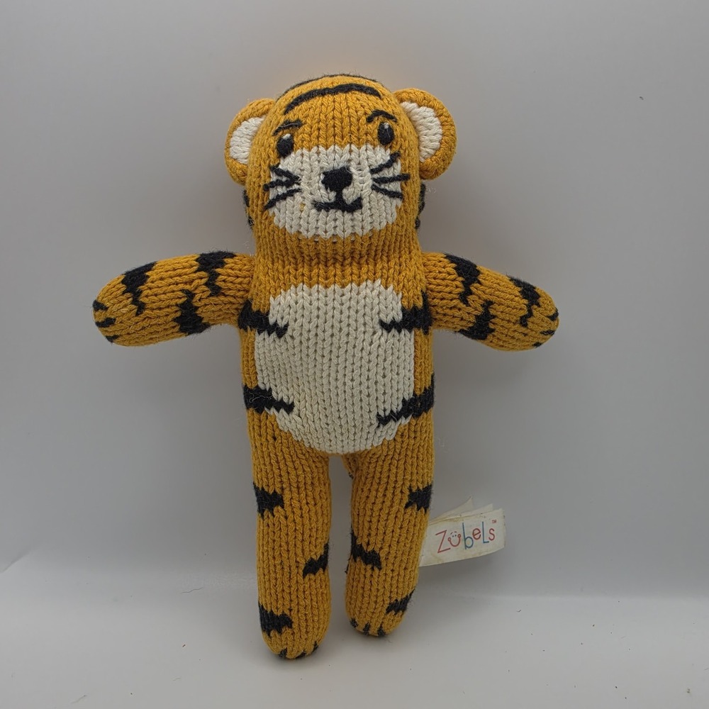 Zubels Plush Kai Tiger 7" Handmade Knit Stuffed Animal Baby Toy Rattle Lovey